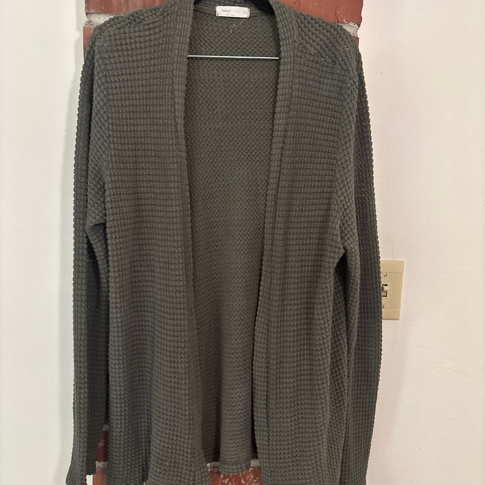 Sweet Claire Forest Green Waffle Knit Cardigan